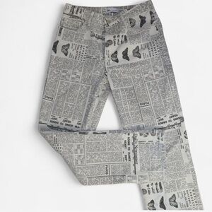 Zara Gray Newspaper Print Straight Leg Pants
